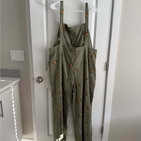 Cider Olive Green Jumpsuit with Floral Embroidery - Picture 3 of 3